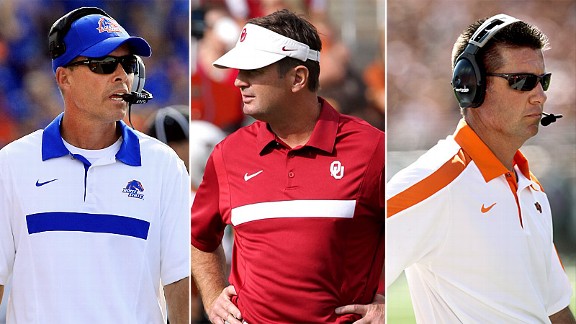 Boise State's Chris Petersen, Oklahoma's Bob Stoops and Oklahoma State's Mike Gundy