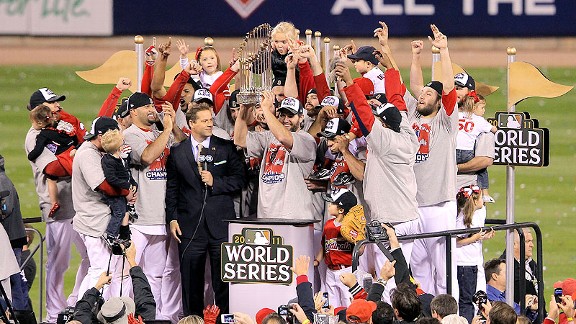St. Louis Cardinals celebrate with trophy