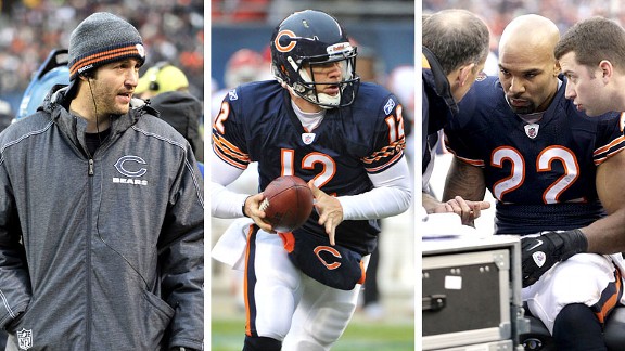 Jay Cutler, Caleb Hanie and Matt Forte