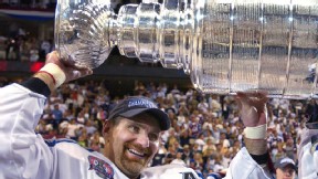 Ray Bourque of the Colorado Avalanche winning the Stanley Cup
