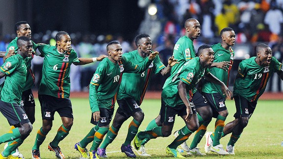 Zambian national football team players celebrate their victory