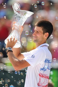 Novak Djokovic celebrates his third Sony Ericsson Open title. He also won in 2007 and last year.