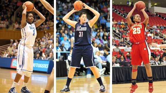 Stefanie Dolson, Elizabeth Williams and Alyssa Thomas