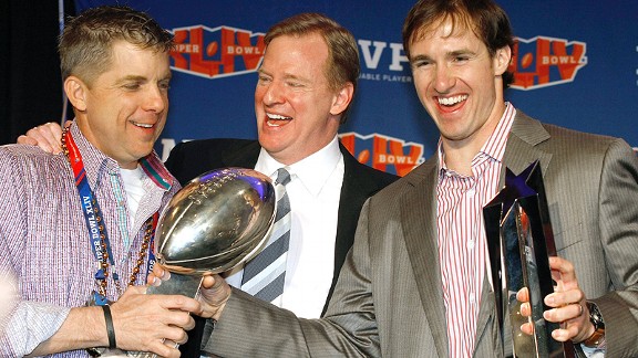 Sean Payton, Roger Goodell and Drew Brees