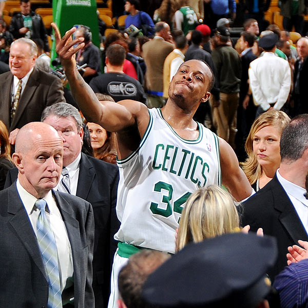 2012 NBA playoffs Boston Celtics' Paul Pierce blocks Atlanta Hawks