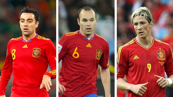Xavi, Andres Iniesta and Fernando Torres