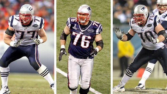 Nate Solder, Sebastian Vollmer and Logan Mankins
