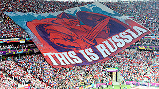 Russian fans came out en masse during the tense clash against Poland.