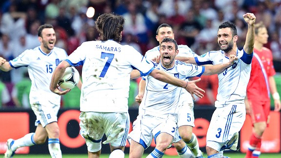 Greek players celebrate