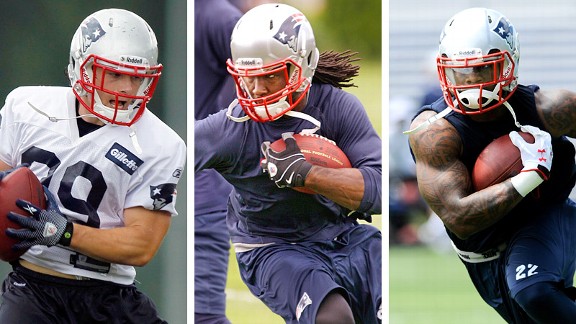 Danny Woodhead, Joseph Addai and Stevan Ridley