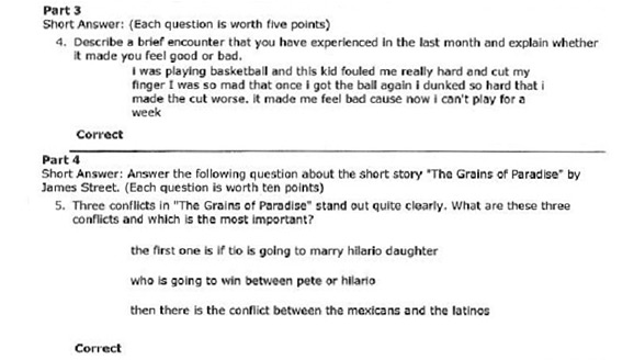 sample test answers