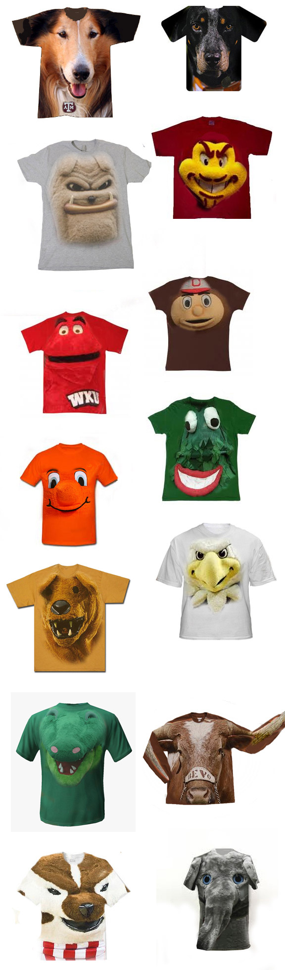 Dog Face T-shirts With College Mascots
