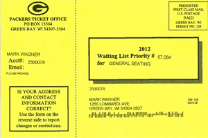 Green Bay Packers waiting list postcard