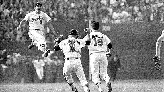 Baltimore Orioles players celebrate winning the 1966 World Series