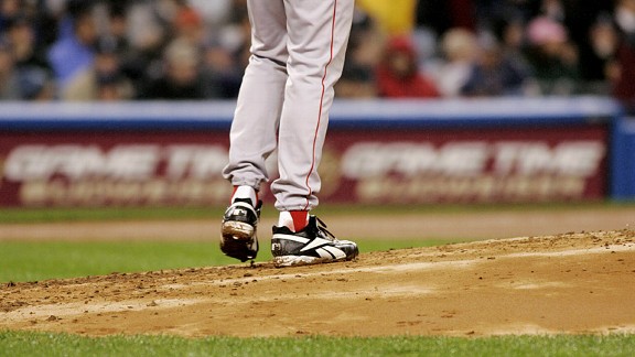 Curt Schilling during the bloody sock game in 2004 with the Boston Red Sox