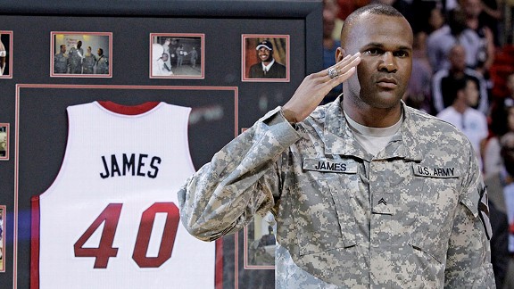 Tim James, being honored by the Miami Heat for his military service