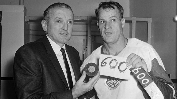 Gordie Howe and coach Sid Abel with the Detroit Red Wings in 1965.