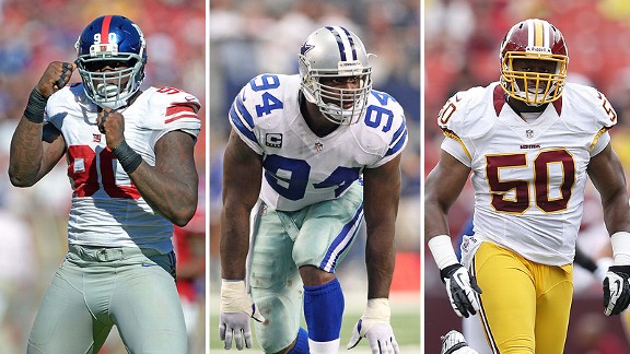 Jason Pierre-Paul, DeMarcus Ware and Rob Jackson