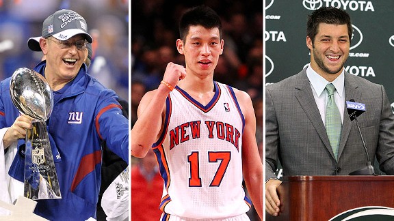 Tom Coughlin, Jeremy Lin, and Tim Tebow