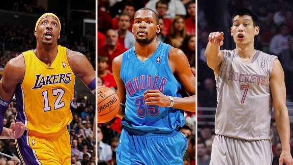 Dwight Howard, Kevin Durant, and Jeremy Lin