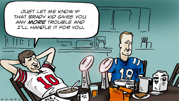 Eli Manning and Peyton Manning in Kurt Snibbe's caption contest