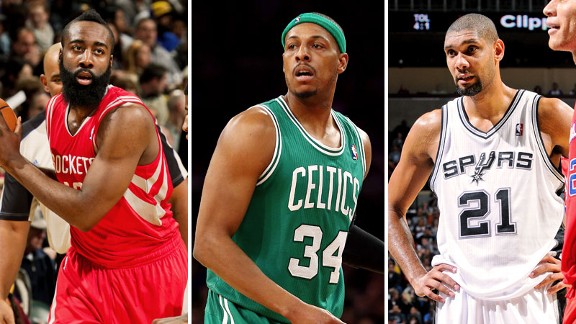 James Harden, Paul Pierce, Tim Duncan