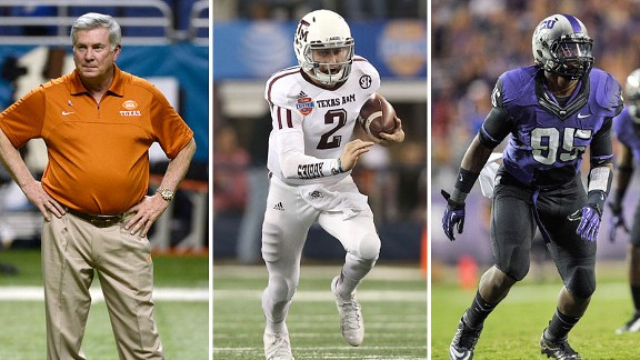 Mack Brown, Johnny Manziel and Devonte Fields