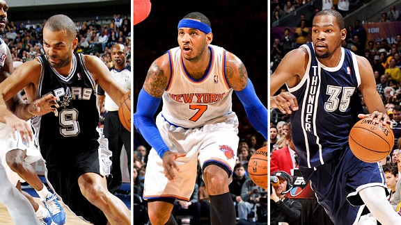 Tony Parker, Carmelo Anthony and Kevin Durant
