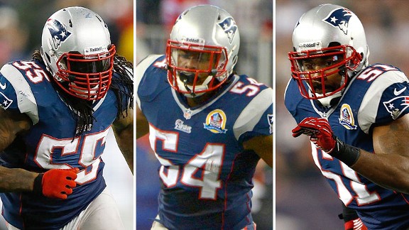 Brandon Spikes, Dont'a Hightower and Jerod Mayo