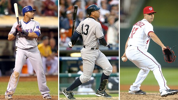 Nelson Cruz, Alex Rodriguez and Gio Gonzalez