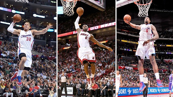 Blake Griffin, LeBron James and DeAndre Jordan