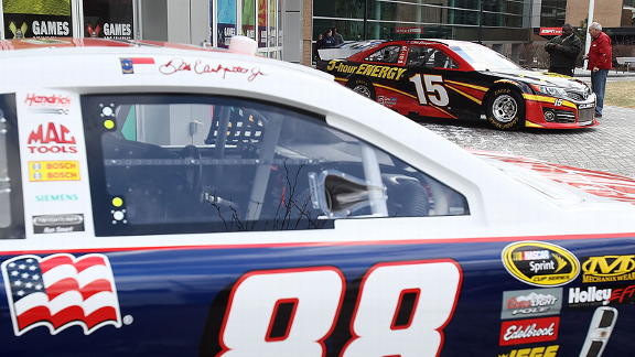 Dale Earnhardt Jr.'s and Clint Bowyer's cars