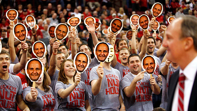 Ohio State fans display their mask of Ohio State coach Thad Matta