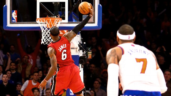 LeBron James of the Miami Heat and Carmelo Anthony of the New York Knicks