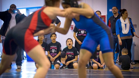 Cheering wrestlers