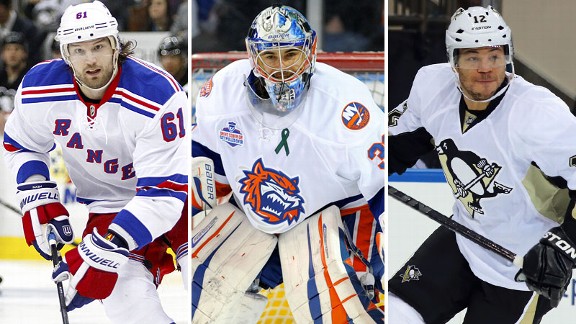Rick Nash, Rick DiPietro and Jarome Iginla