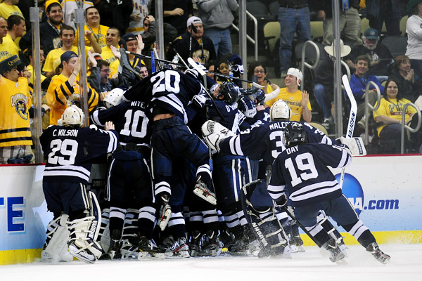 Frozen Four -- Yale defeats UMass Lowell in overtime, advances to NCAA hockey championship game