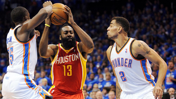 James Harden, Reggie Jackson, Thabo Sefolosha