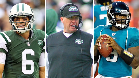Mark Sanchez, Rex Ryan and David Garrard