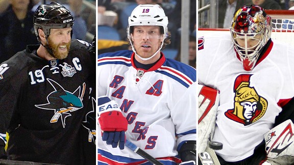 Joe Thornton, Brad Richards and Craig Anderson