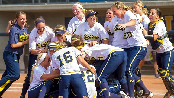 Michigan softball celebrating