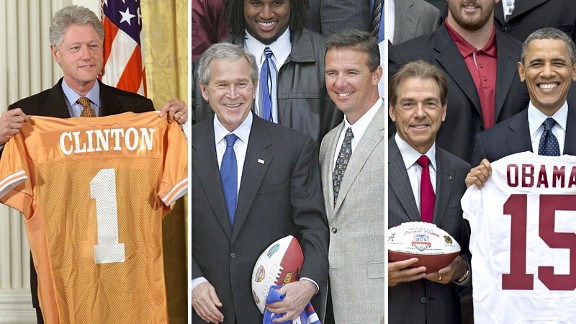 Bill Clinton, Urban Meyer and Nick Saban