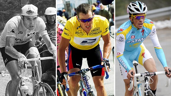 Eddy Merckx, Lance Armstrong, and Alberto Contador