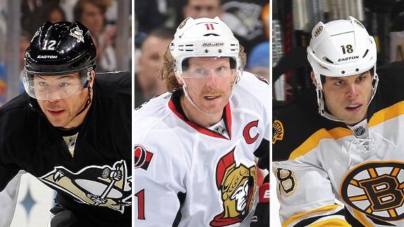 Jarome Iginla, Daniel Alfredsson and Nathan Horton