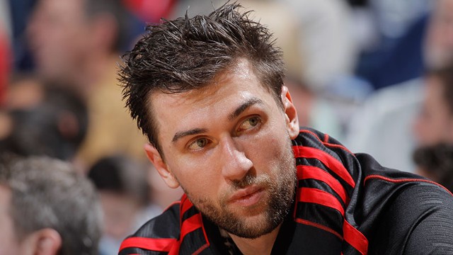 Andrea Bargnani #7 of the Toronto Raptors rests during a game against the Golden State Warriors on March 4, 2013 at Oracle Arena in Oakland, California.