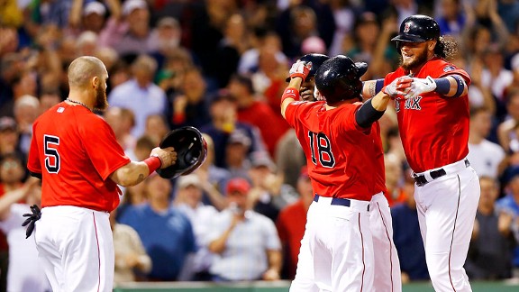 Jarrod Saltalamacchia, Shane Victorino, David Ortiz, Jonny Gomes