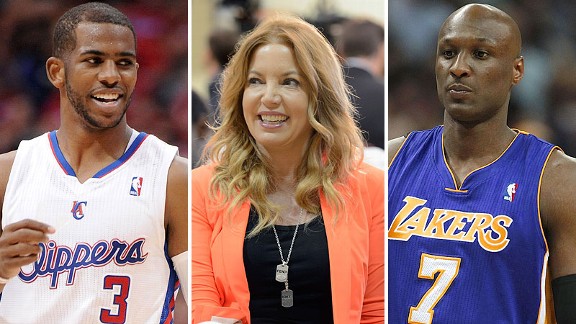 Chris Paul, Jeanie Buss and Lamar Odom