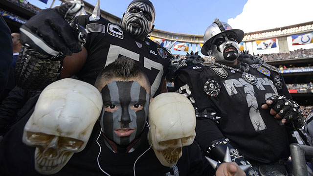 Oakland Raiders fans dress up for the game against the San Diego Chargers on December 30, 2012 at Qualcomm Stadium in San Diego, California.