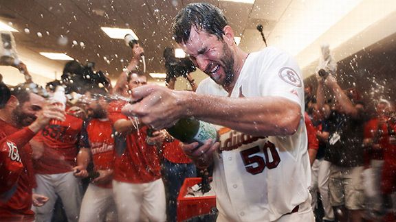 Adam Wainwright and the St. Louis Cardinals celebrate