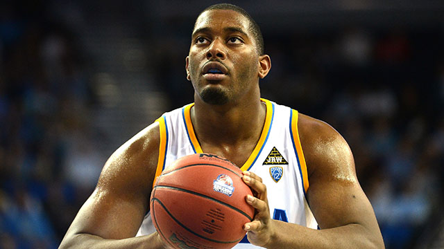Joshua Smith #2 of the UCLA Bruins sets to shoot his free throw during a 100-70 UCLA win over the James Madison Dukes at Pauley Pavilion on November 15, 2012 in Los Angeles, California.